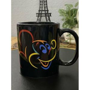 Disney Mickey Mouse Multicolor Mug, Rainbow Face on Black Coffee Cup